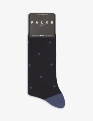 Falke Mens Dark Navy Dot Cotton-blend Socks