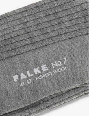 Falke Mens No7 Ribbed Virgin Wool Socks 3388 Light Grey Melange In 3388 Light Grey Melange
