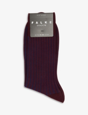 Falke Mens Red Burgundy Shadow Striped Cotton-blend Socks In Schwarzkirsche