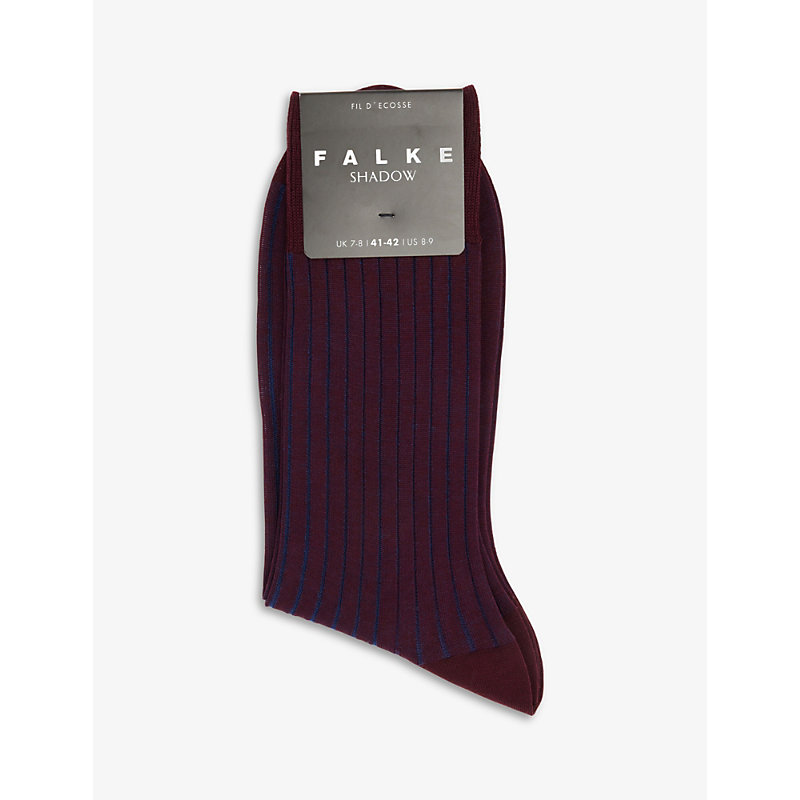 Falke Mens Red Burgundy Shadow Striped Cotton-blend Socks In Schwarzkirsche