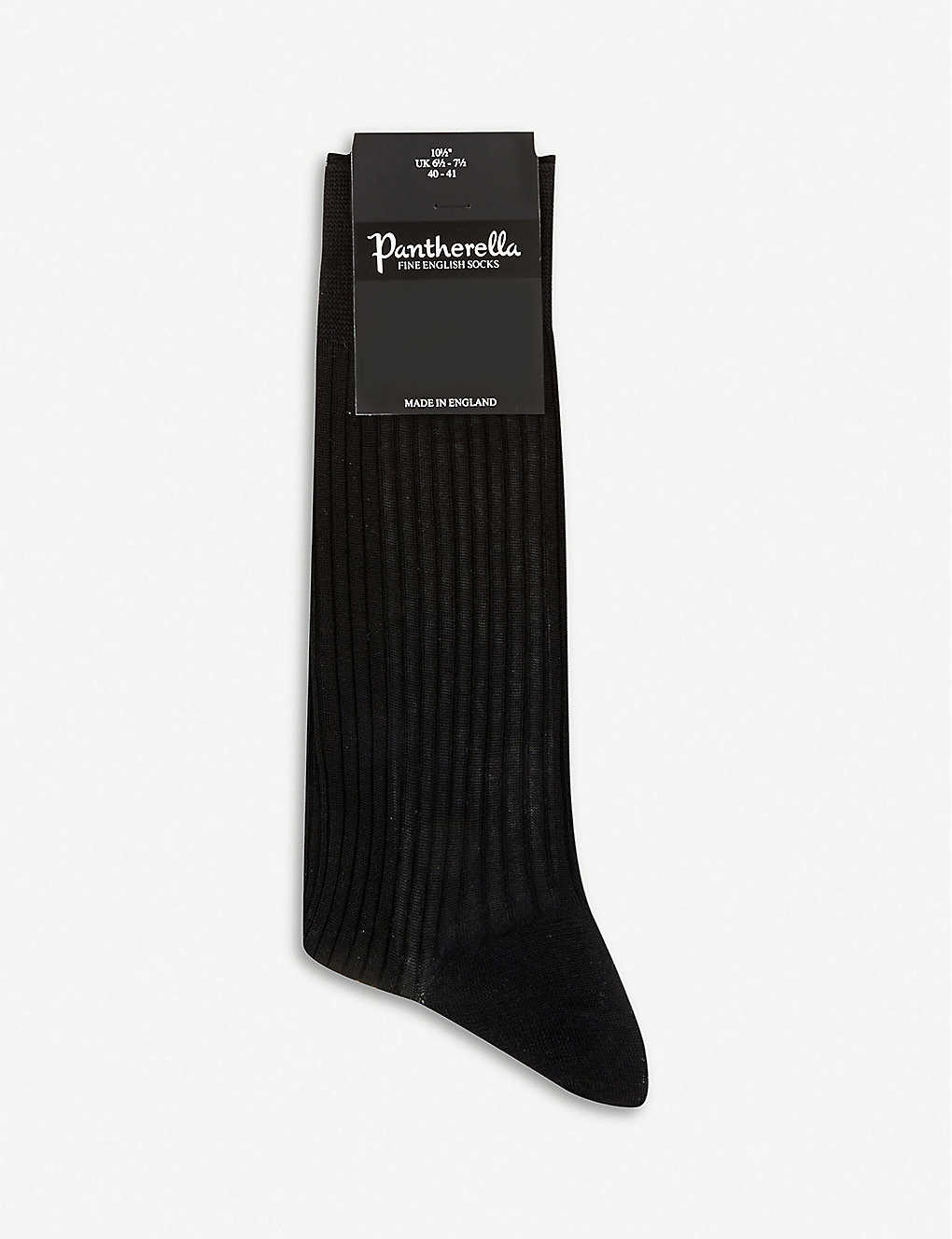 Pantherella Mens Black Short Ribbed Cotton Socks