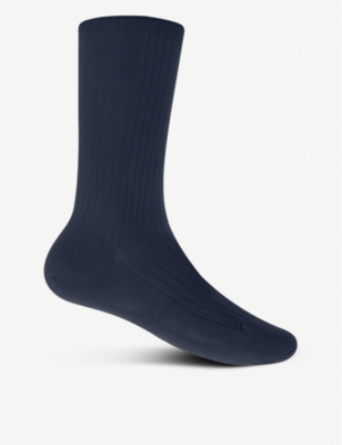 Shop Pantherella Men's Vy Short Ribbed Cotton Socks In Navy
