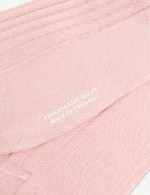 PANTHERELLA MENS DUSTY PINK RIBBED COTTON-BLEND SOCKS