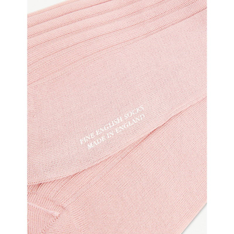 Shop Pantherella Men's Dusty Pink Ribbed Cotton-blend Socks