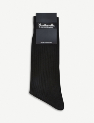 Shop Pantherella Men's Black Short Ribbed Silk Socks