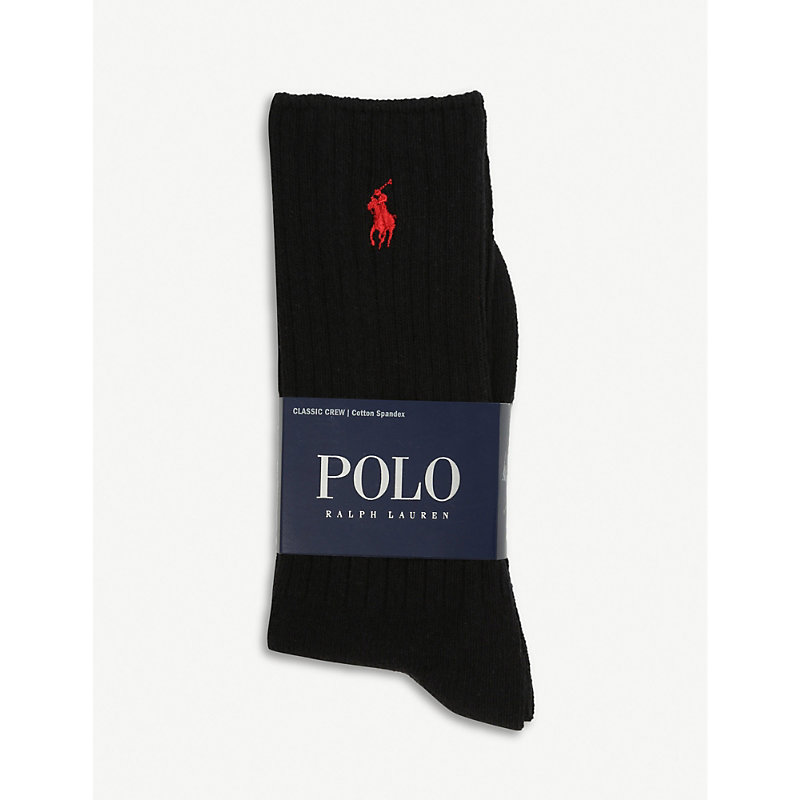 Shop Polo Ralph Lauren Ribbed Cotton-blend Socks In Black