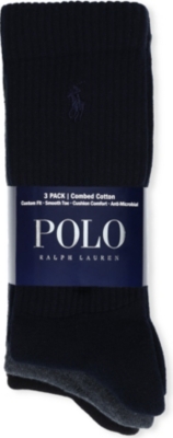 Polo Ralph Lauren Set Of Three Combed Cotton Socks In Nero
