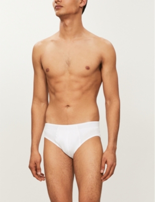 Shop Hanro Mens White Basic Slim-fit Cotton Briefs