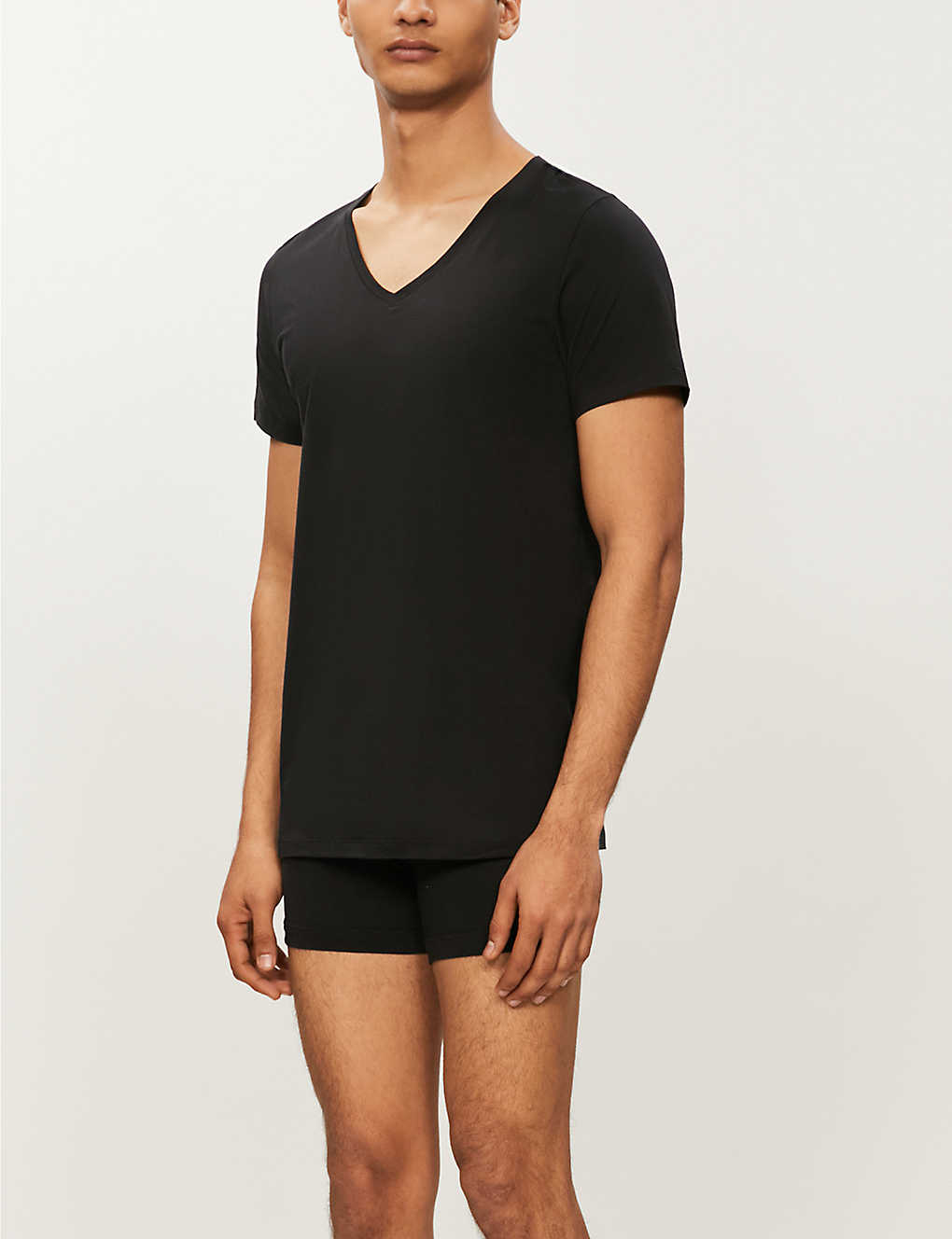 Shop Hanro Cotton Superior Cotton-blend T-shirt In Black