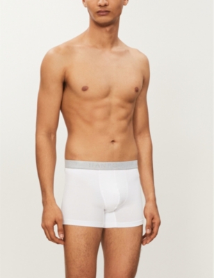 Hanro Cotton-blend Essential Trunks In White/grey
