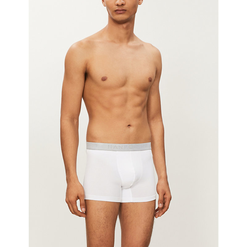 Shop Hanro Mens White/grey Pack Of Two Cotton Essentials Stretch-cotton Trunks
