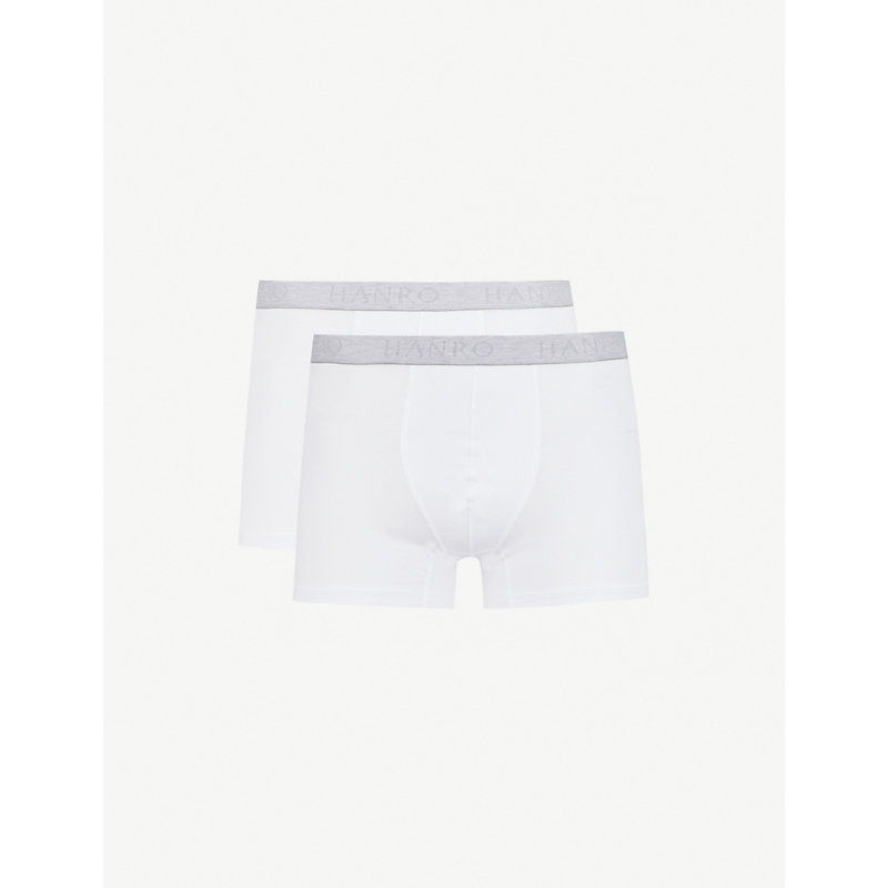 Hanro Pack Of Two Cotton Essentials Stretch-cotton Trunks In White/grey
