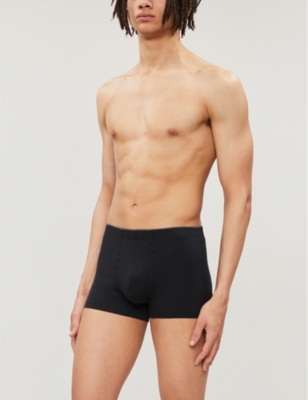 Shop Hanro Men's Black Elasticated Slim-fit Stretch-cotton Trunks