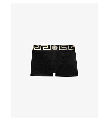 VERSACE ICONIC SLIM-FIT BRANDED STRETCH-COTTON TRUNKS, BLACK/GOLD ...