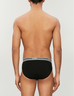 Emporio Armani Pack Of Two Slim-fit Stretch-cotton Briefs In Black And Grey