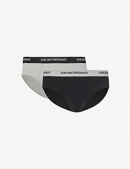 EMPORIO ARMANI: Pack of two slim-fit stretch-cotton briefs