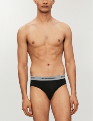 Shop Emporio Armani Men's Black And Grey Pack Of Two Slim-fit Stretch-cotton Briefs