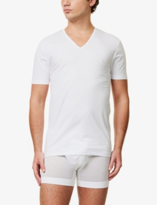 Shop Zimmerli Mens White Pure Comfort V-neck T-shirt