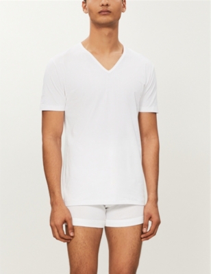 Shop Zimmerli Mens White Pure Comfort V-neck T-shirt