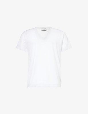 Shop Zimmerli Mens White Pure Comfort V-neck T-shirt