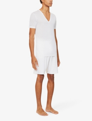 Shop Zimmerli Men's White Deep V-neck T-shirt