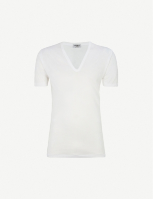 Shop Zimmerli Deep V-neck T-shirt In White