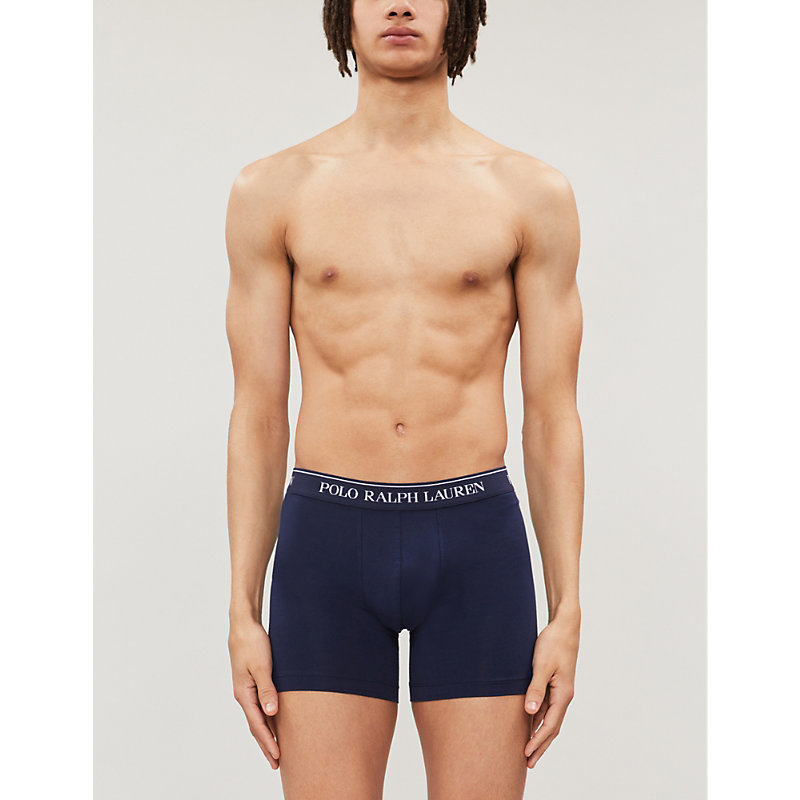 Shop Polo Ralph Lauren Pack Of Three Slim-fit Stretch-cotton Boxer Briefs In Blue