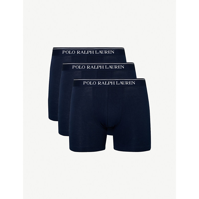 Shop Polo Ralph Lauren Mens Blue Pack Of Three Slim-fit Stretch-cotton Boxer Briefs