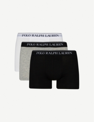 Polo Ralph Lauren Logo Waistband Classic-fit Stretch-cotton Trunks Pack Of Three In Black/white/grey