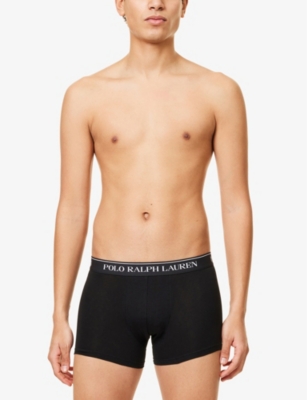 Shop Polo Ralph Lauren Men's Black Logo Waistband Classic-fit Stretch-cotton Trunks Pack Of Three