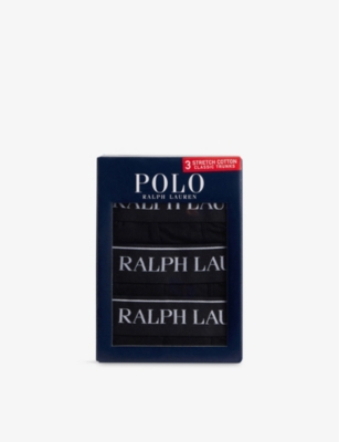 Polo Ralph Lauren Mens Black Logo Waistband Classic-fit Stretch-cotton Trunks Pack Of Three