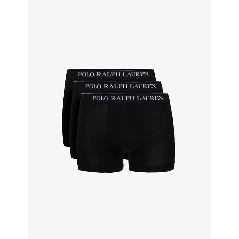 Polo Ralph Lauren Mens Black Logo Waistband Classic-fit Stretch-cotton Trunks Pack Of Three