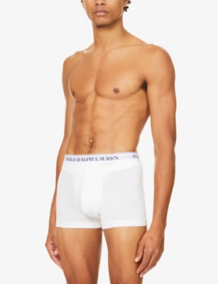 Shop Polo Ralph Lauren Men's White Mens White Cotton Pack Of 3 Waistband Classic Fit Stretch Trunks, Size