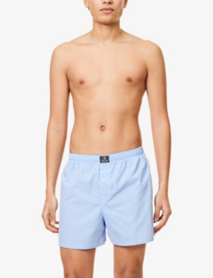 Shop Polo Ralph Lauren Mens Light Blue Gingham Relaxed-fit Cotton Boxers