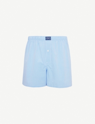 Polo Ralph Lauren Gingham Cotton Boxer Shorts In Light Blue