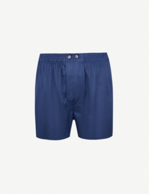 Shop Derek Rose Derek Rose Men's Navy Woburn Classic-fit Silk Boxers In Blue