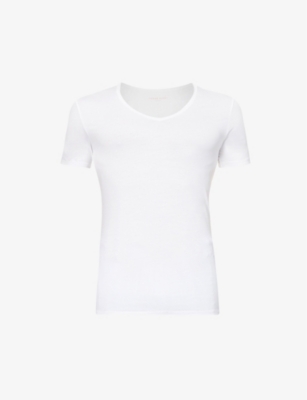 Shop Derek Rose Derek Rose Men's White Jack V-neck Cotton T-shirt