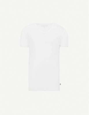 Derek Rose Derek Rose Mens White V-neck Modal T-shirt