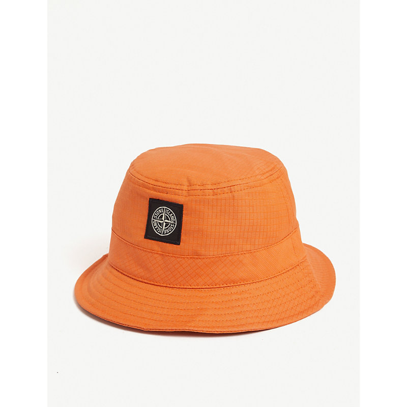 Stone Island Branded Ripstop Bucket Hat In Orange