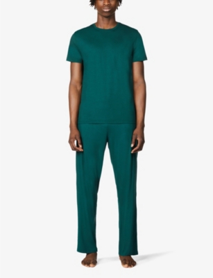 Shop Derek Rose Mens Forest Green Basel Stretch-jersey Casual Trousers