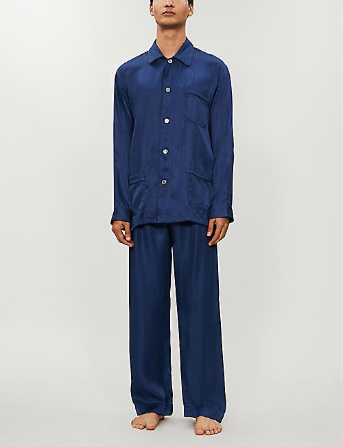 Haigman Nightwear Mens Sky Blue Long Sleeve Pyjama Set Suit with Trousers