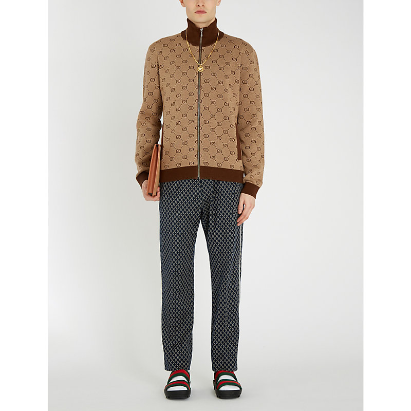 GUCCI LOGO-INTARSIA WOOL AND COTTON-BLEND BOMBER JACKET