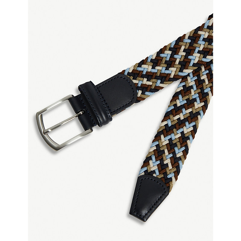 Shop Anderson's Andersons Mens Navy/sky/taupe/cream Multi-woven Elasticated Belt