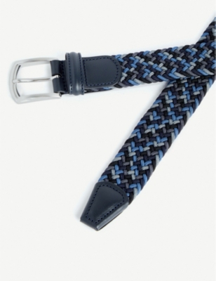 Shop Anderson's Andersons Men's Navy/grey/silver/bluewoven Elasticated Belt In Navy, Grey And Silver