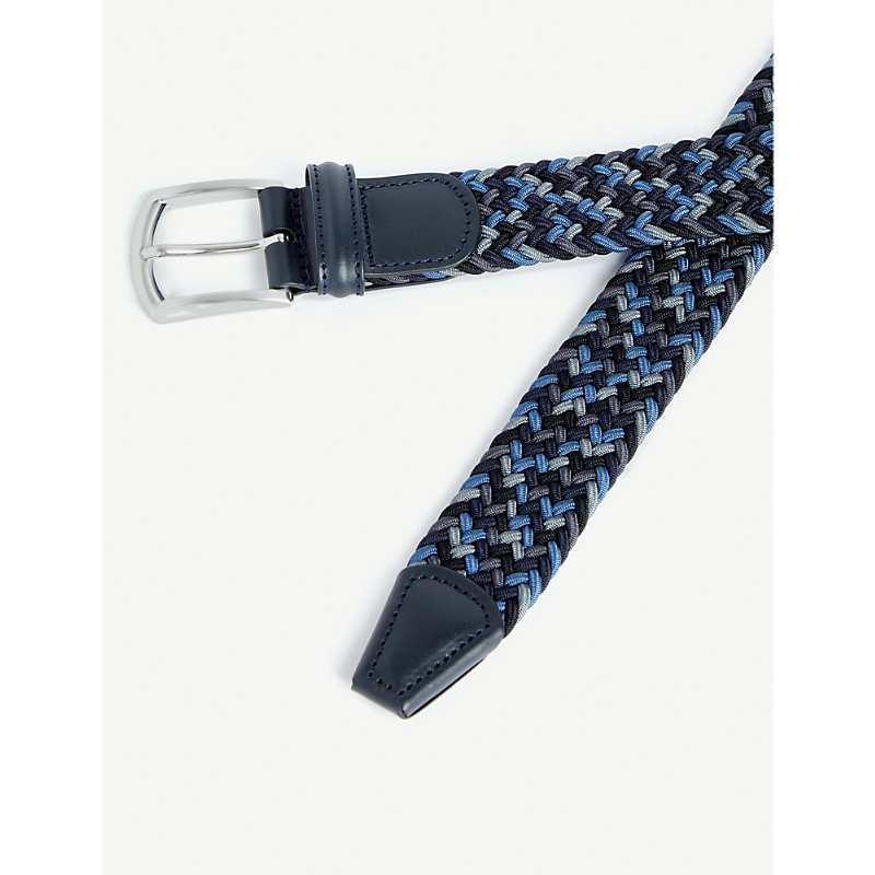 Shop Anderson's Woven Elasticated Belt In Navy, Grey And Silver