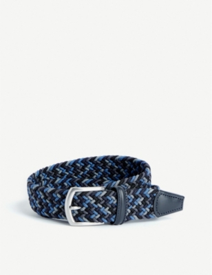 Anderson's Multi Woven Elasticated Belt In Navy, Grey And Silver