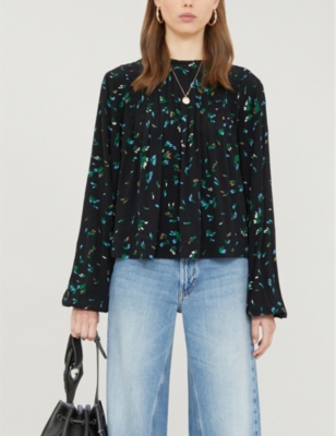 ganni printed crepe blouse