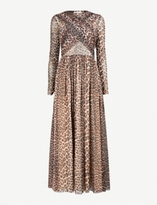 ganni tilden mesh dress leopard