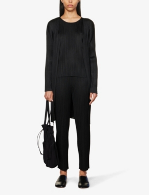 Shop Issey Miyake Pleats Please  Women's Black Basic Relaxed-fit Pleated Knitted Jersey Coat