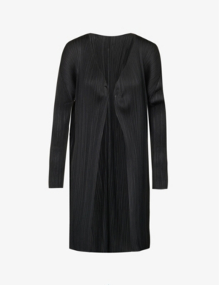 Shop Issey Miyake Pleats Please  Women's Black Basic Relaxed-fit Pleated Knitted Jersey Coat